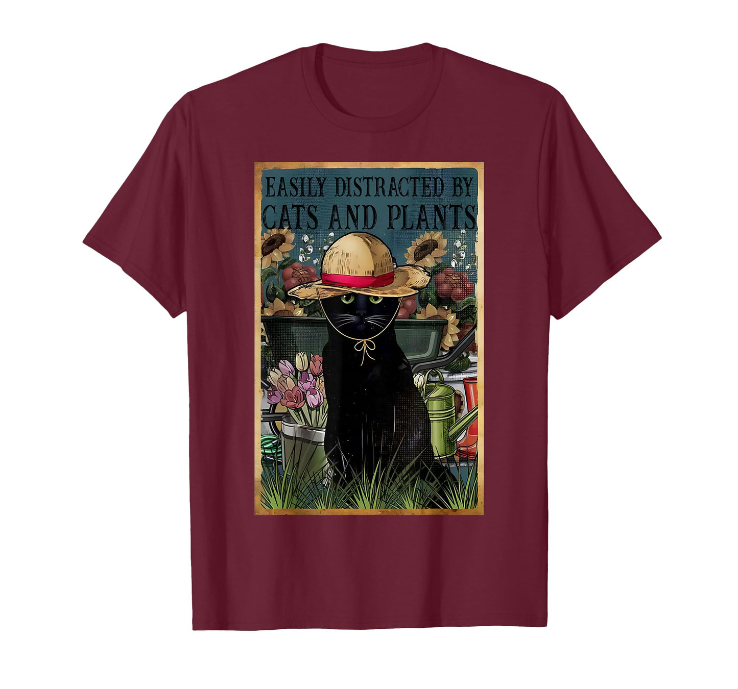 Easily Distracted By Cats And Plants Gardener Cat Lover Gift T-Shirt