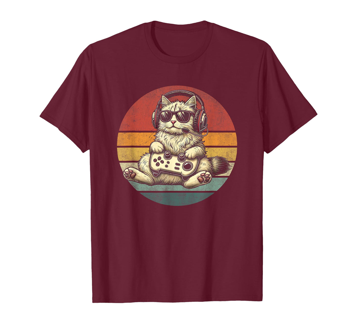 Kitten Cat Playing Video Games Vintage Funny Cat Gaming T-Shirt