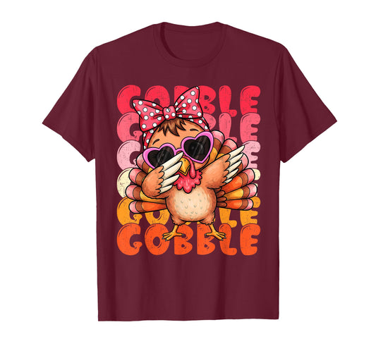 Cute Girls Thanksgiving Shirt Turkey Dabbing Women Kids T-Shirt