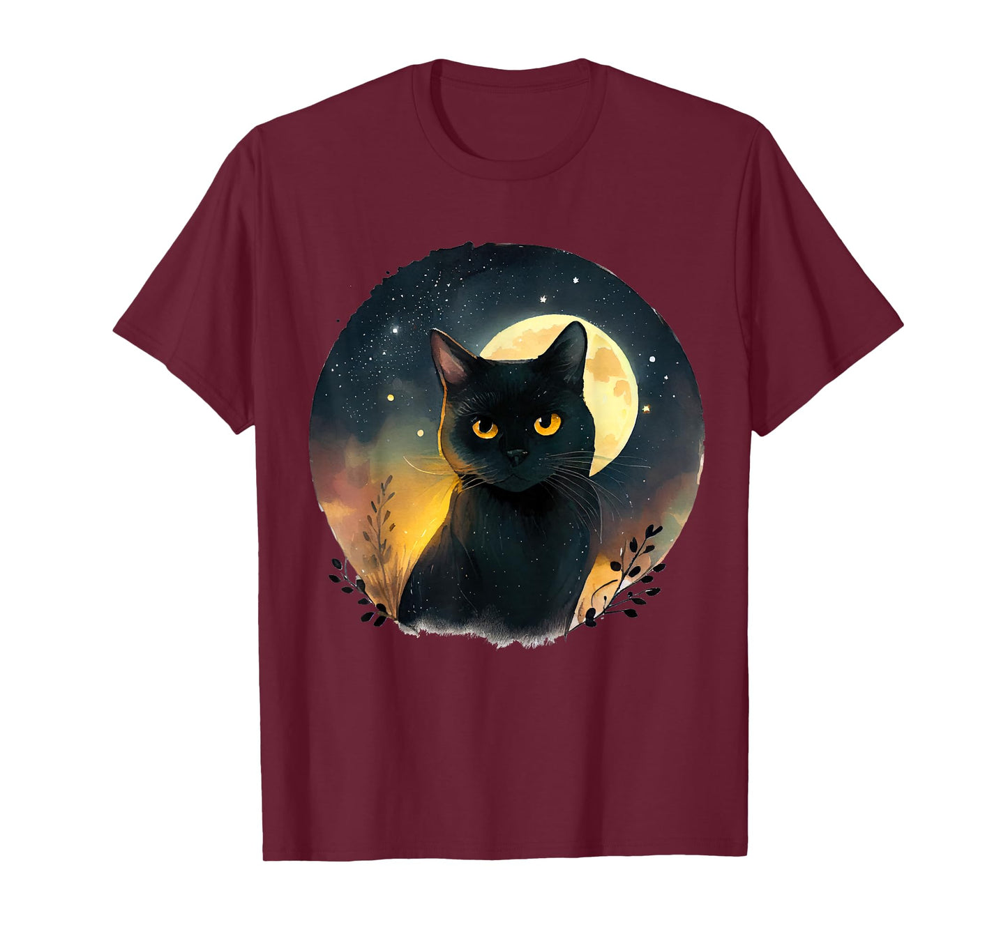 Cool Art Graphic Black Cat with Moon T-Shirt