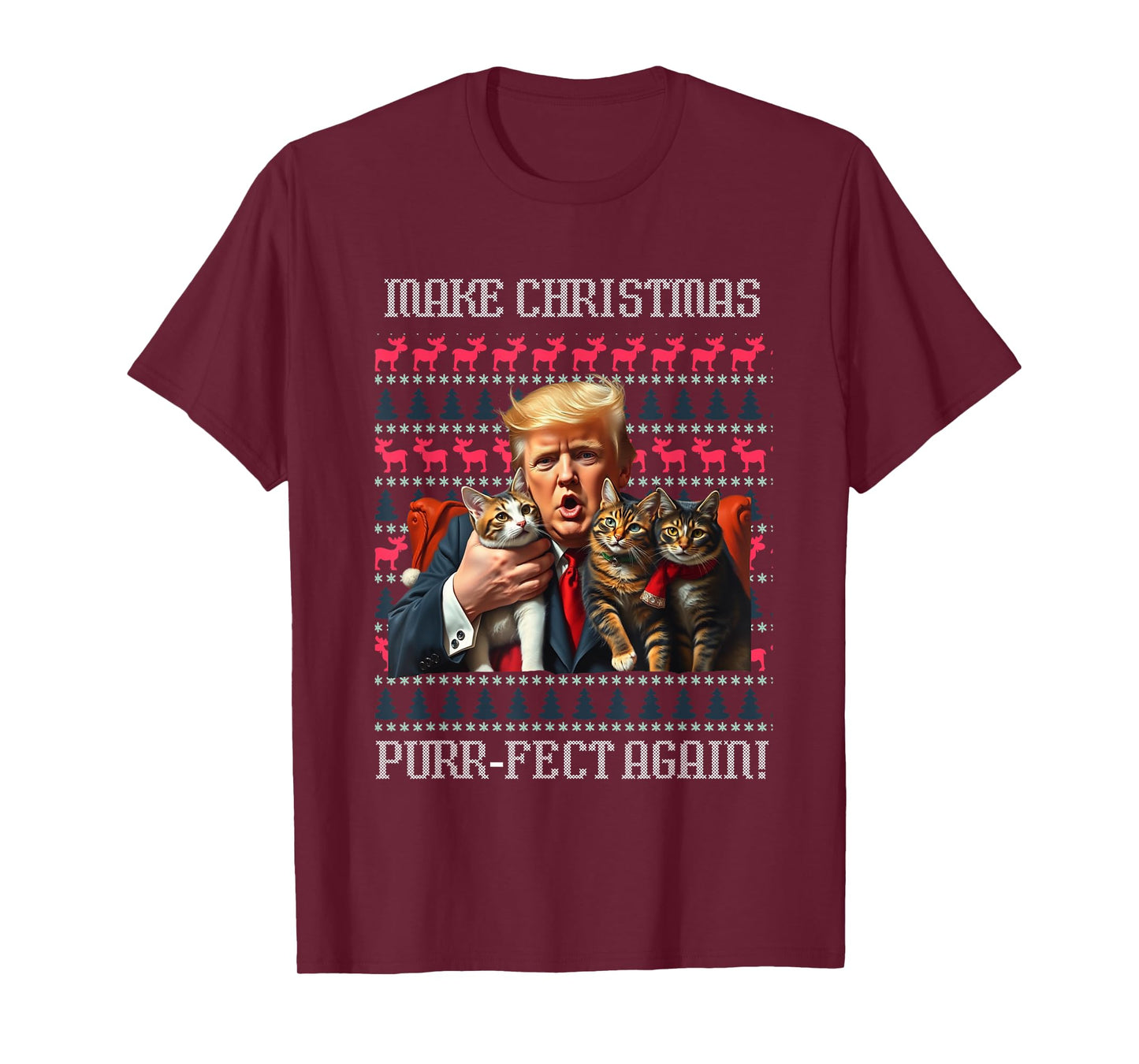 Funny Trump Cat Lover Christmas Sweater Trump Ugly Christmas Men Women T-Shirt
