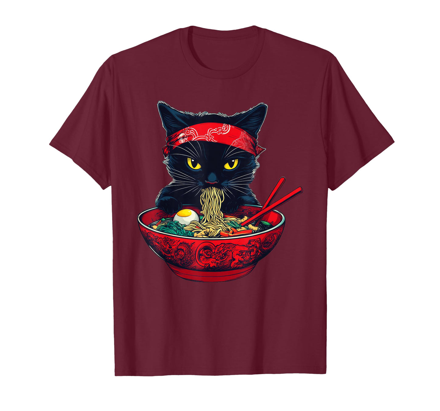 Kawaii Cat Eating Ramen Noodles Funny Japanese Anime T-Shirt