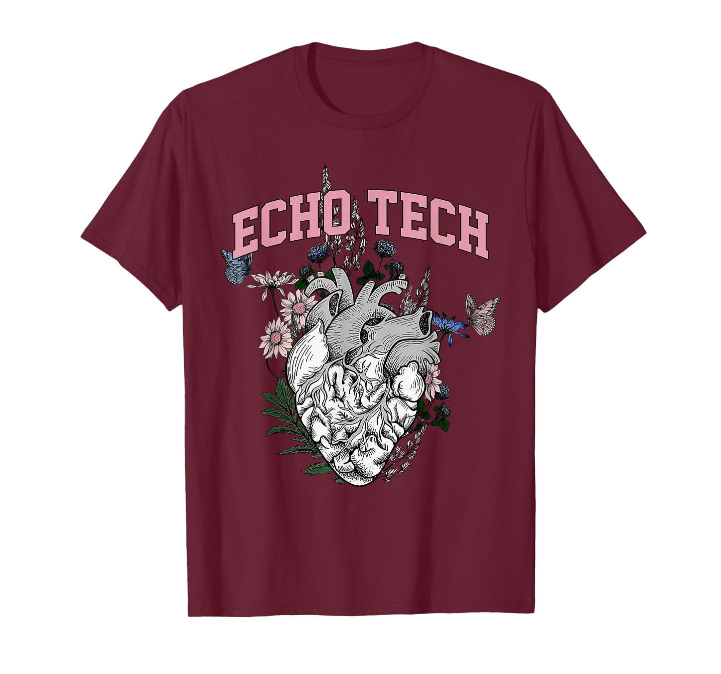 Anatomical Heart Floral Echo Tech Cardiac Sonographer T-Shirt
