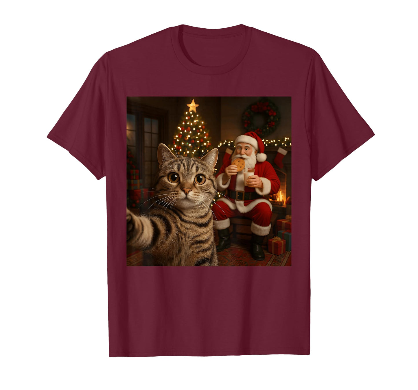 Funny Cat Selfie Santa Claus Eating Cookies Christmas Meme T-Shirt