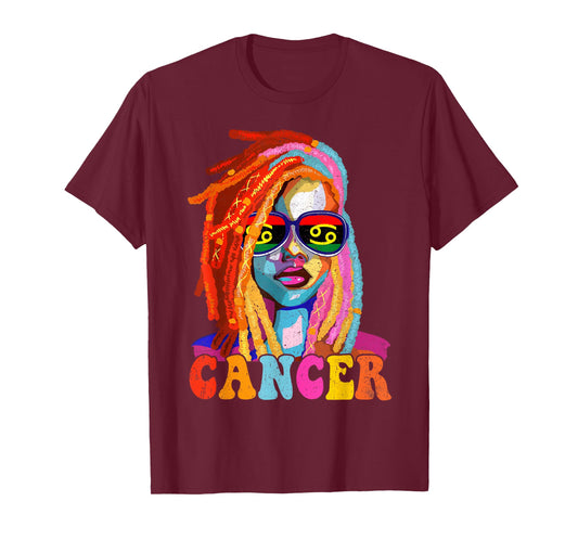 Cancer Queen African American Loc'd Women Zodiac Sign T-Shirt