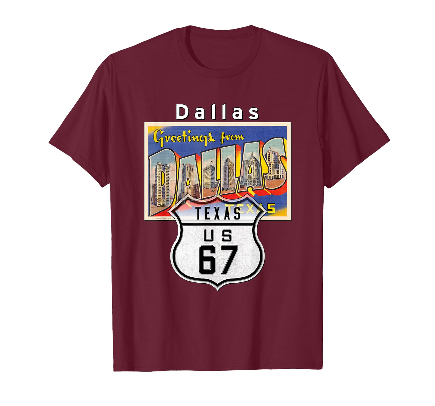Dallas Texas TX Highway US 67 Large Letter Travel Postcard T-Shirt