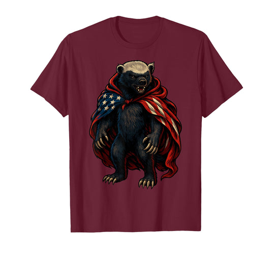 Fun Patriotic Honey Badger American Flag USA Animal Design T-Shirt
