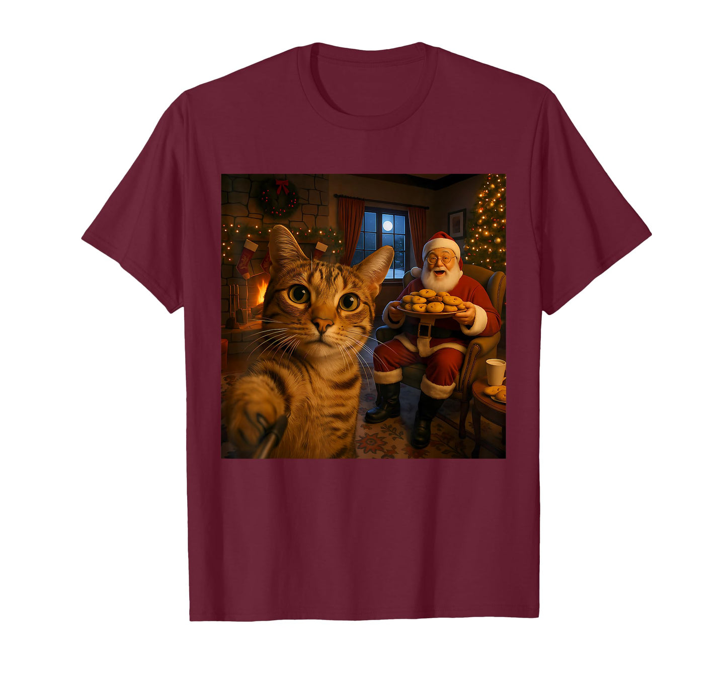 Funny Cat Selfie with Santa Claus Christmas Meme Men Women T-Shirt