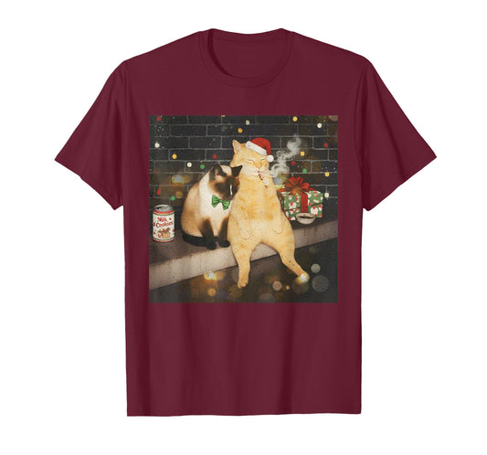 Christmas Smoking Cat Funny Candy Cane Cat Santa Meme Animal T-Shirt