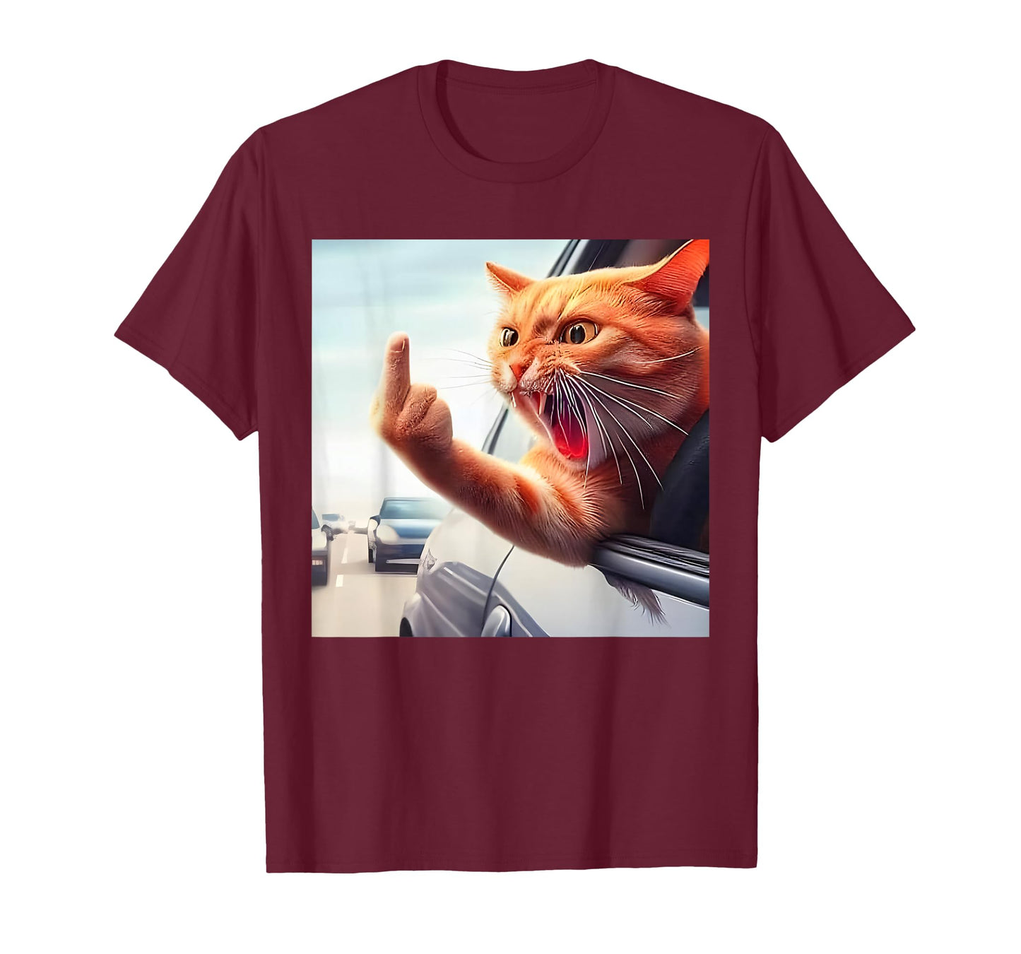 Funny Cat Middle Finger Hilarious Cat in The Car Cat Lover T-Shirt