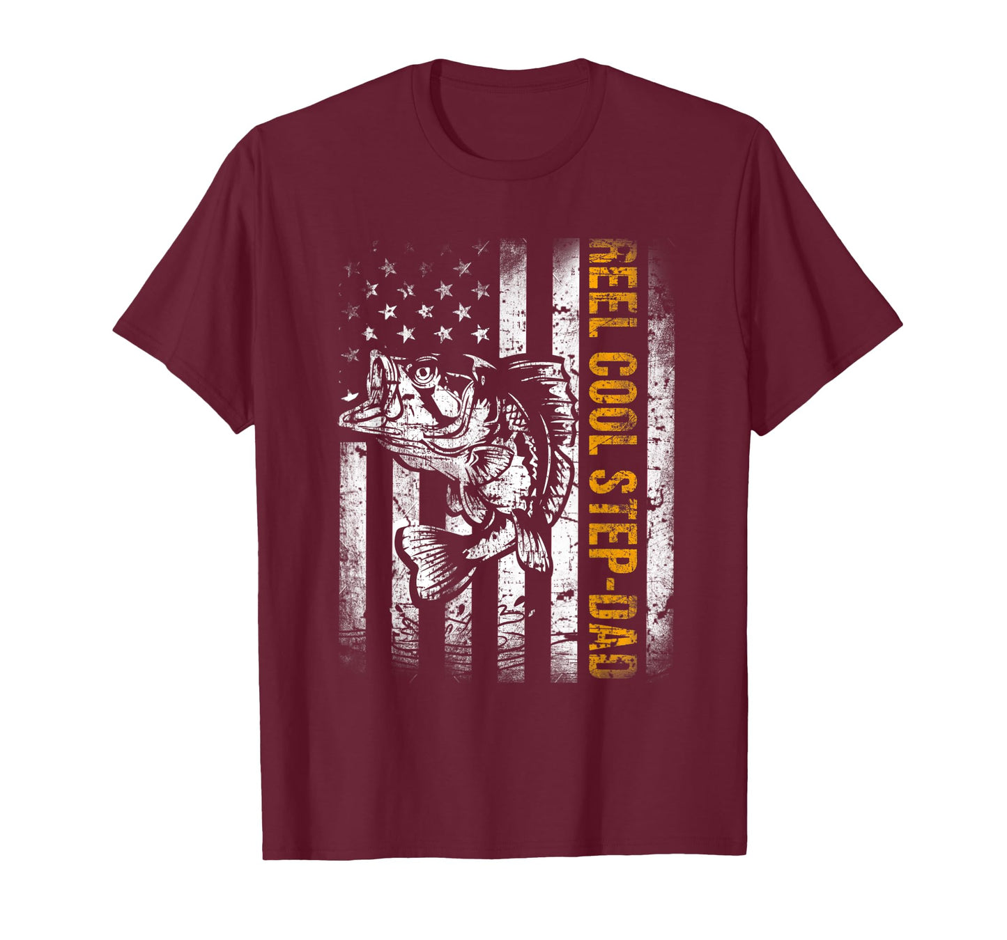 Mens Reel Cool Step-Dad American Flag Fishing Fathers Day T-Shirt