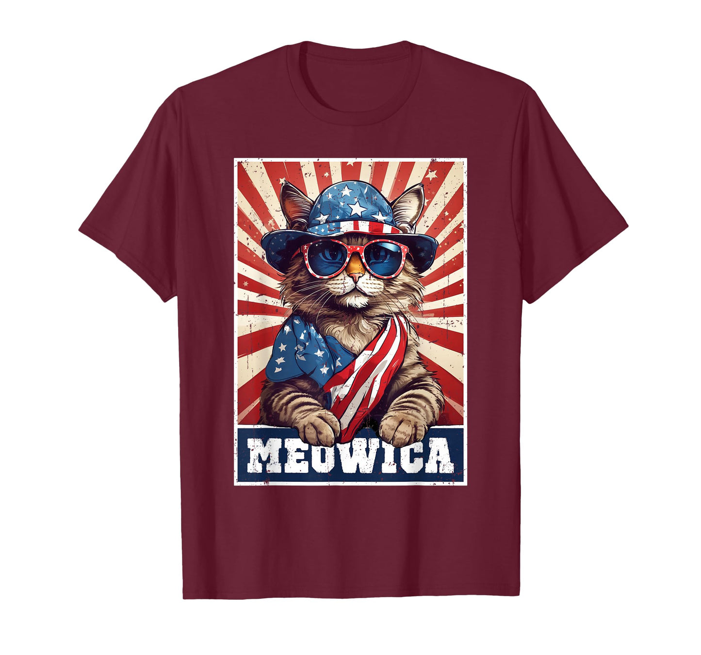 Meowica 4th of July Cat American Flag Funny 4th of July Cat T-Shirt