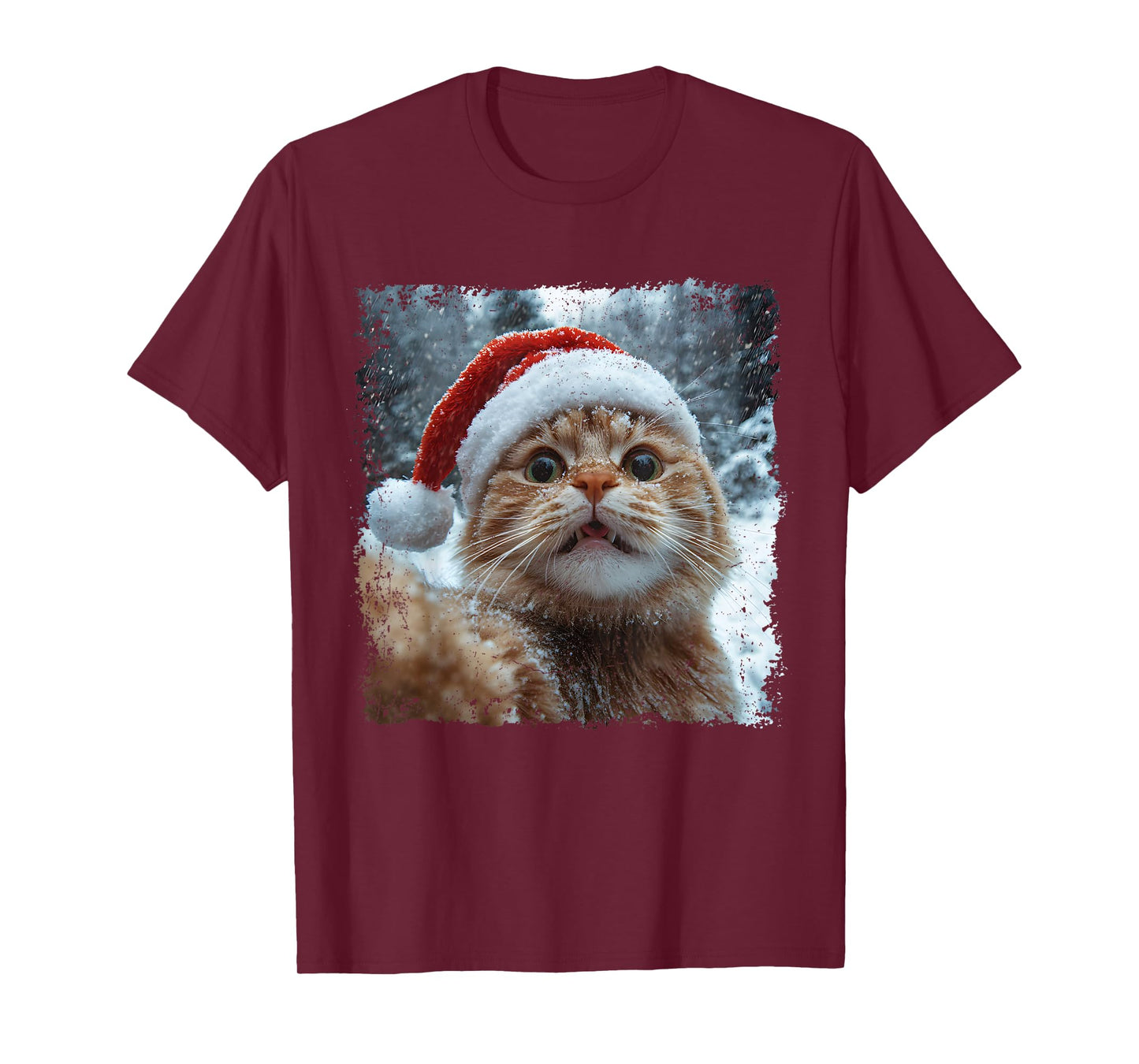 Funny Christmas Cat Selfie Santa Hat Design T-Shirt