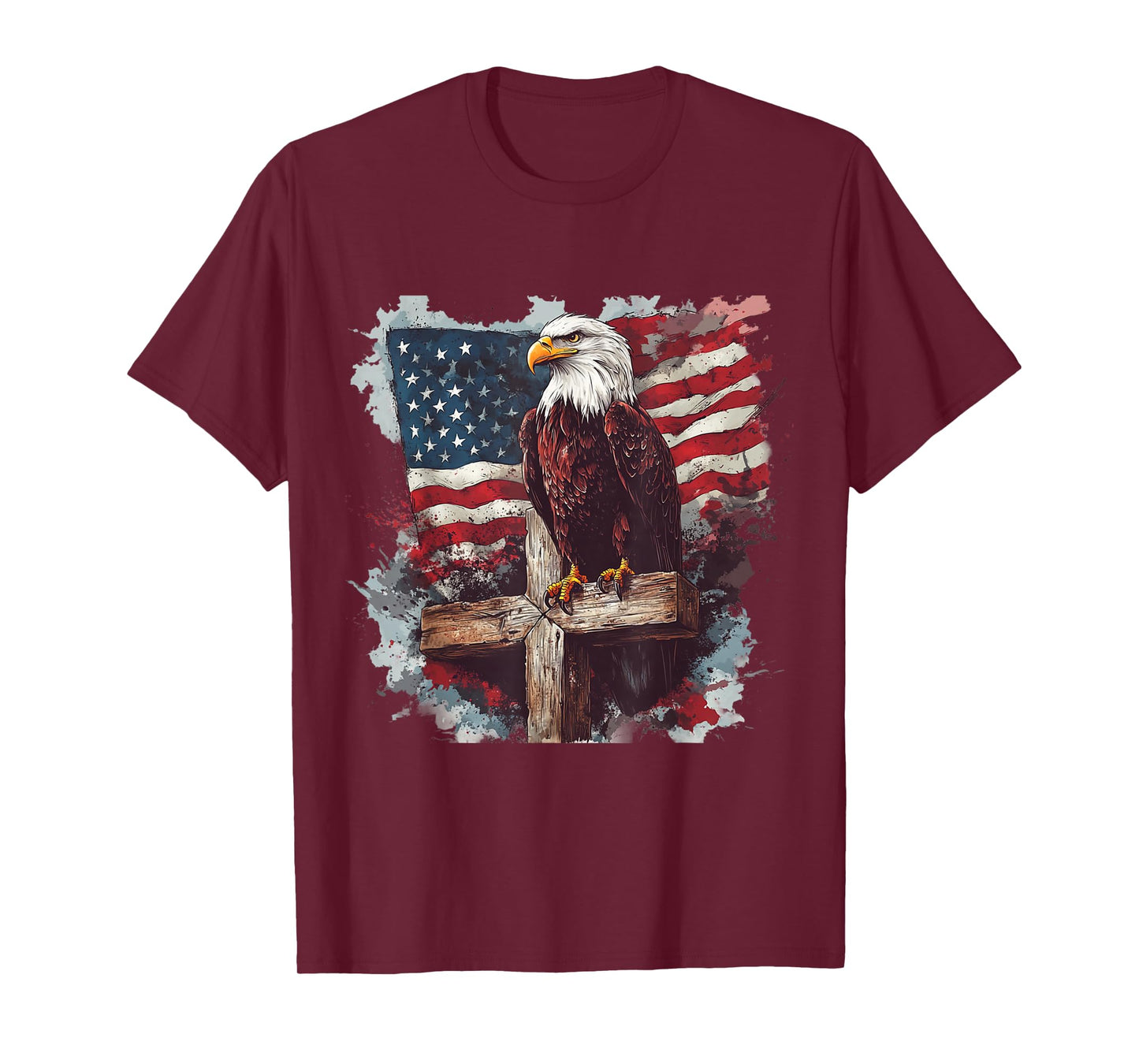 Bald Eagle Cross American Flag Patriotic Christian T-Shirt