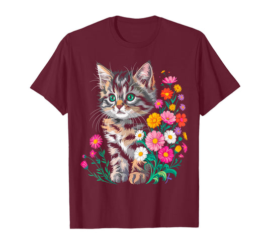 Cute Cat wit Flower Kitten T-Shirt