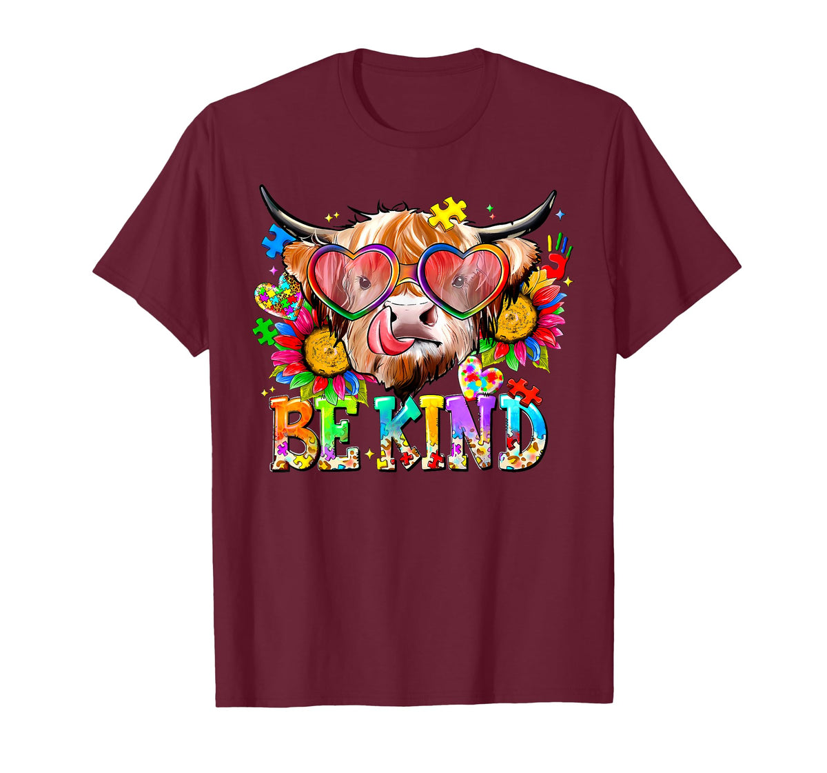 Be Kind Highland Cow Autism Awareness Inspirational Teacher T-Shirt