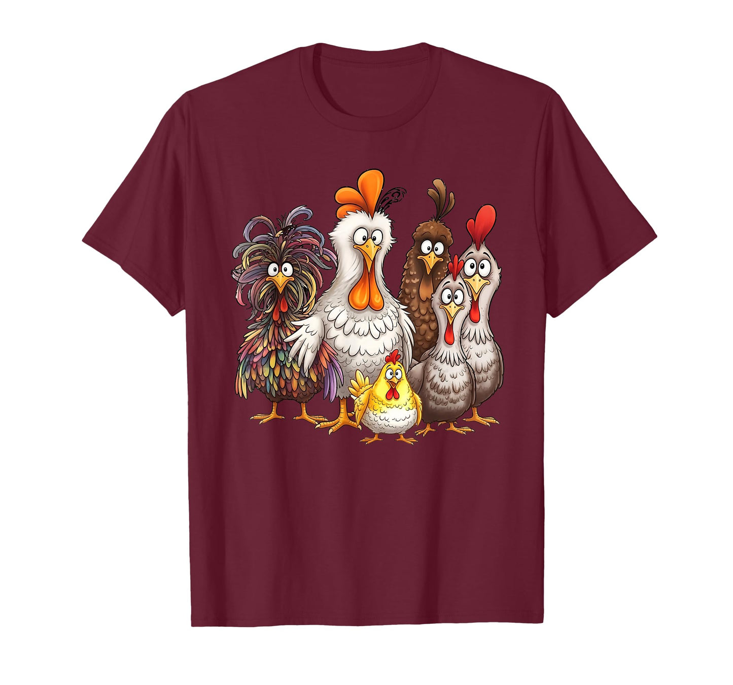 Funny Colorful Chicken Family Thanksgiving Cartoon Design T-Shirt