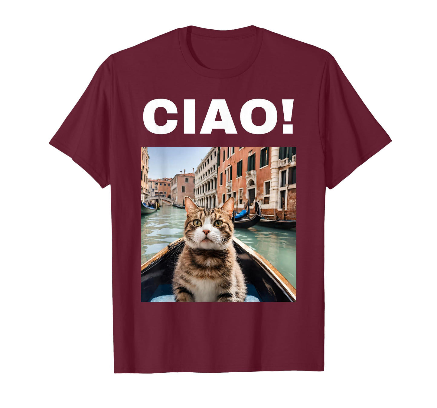 Ciao Funny Gondolier Cat On A Venetian Gondola, Venice Italy T-Shirt