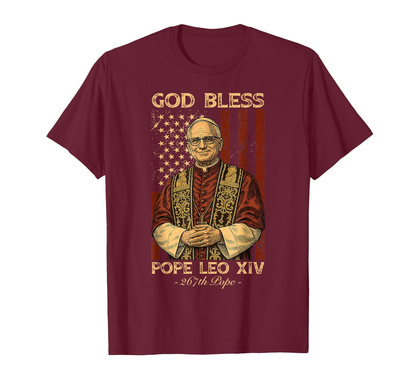 God Bless Pope Leo XIV Robert Francis Prevost American Flag T-Shirt