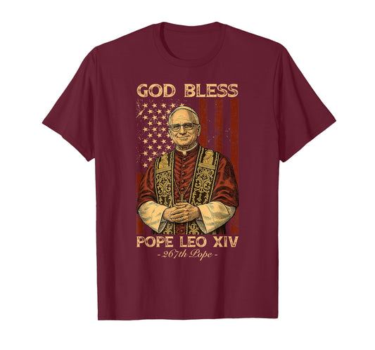 God Bless Pope Leo XIV Robert Francis Prevost American Flag T-Shirt