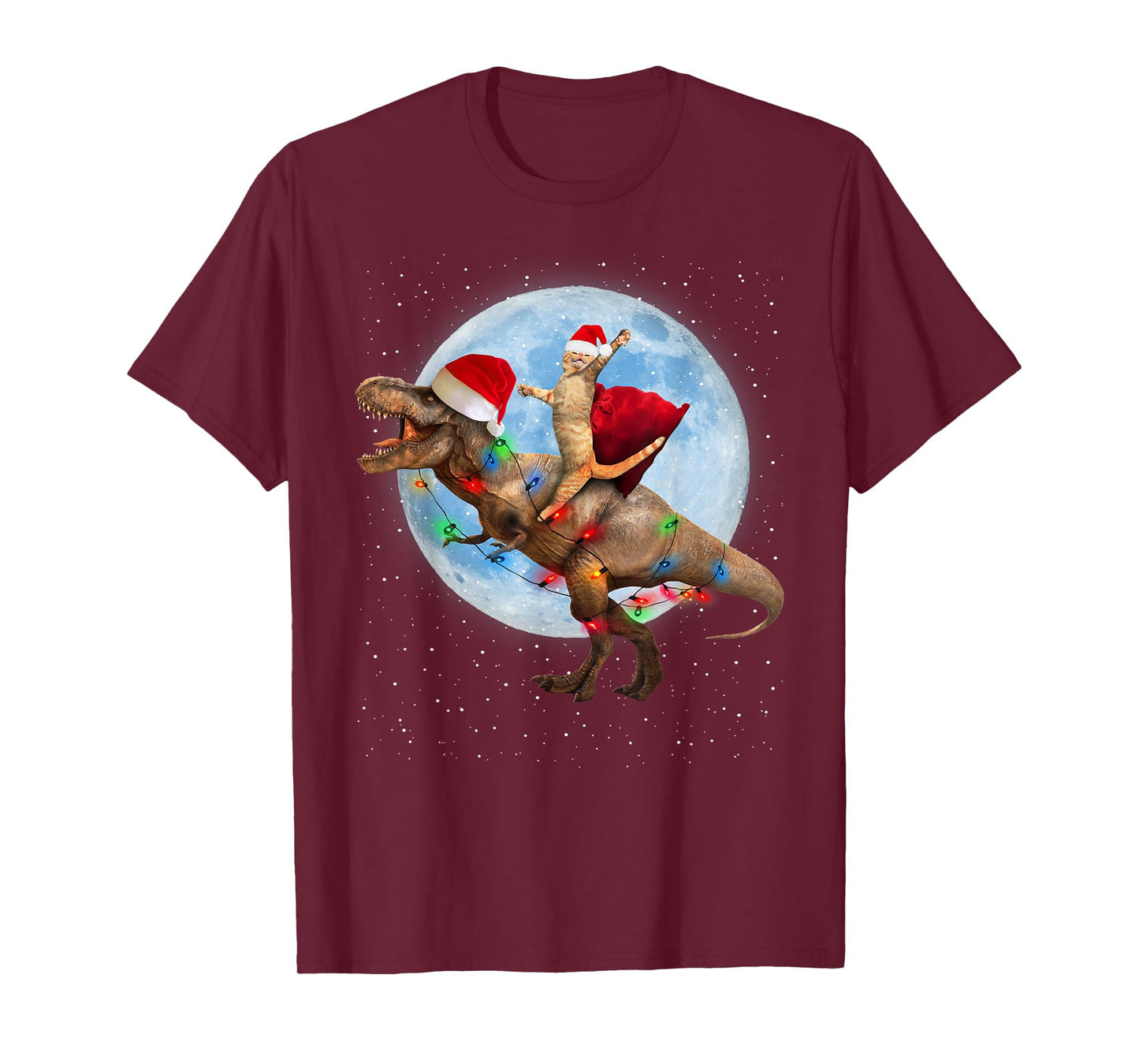 Cat Santa Hat Riding Dinosaur T rex Moon Christmas Xmas T-Shirt for Men Women Kids