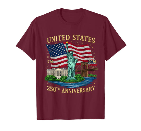 250 Years 1776-2026 250th Birthday Patriotic American Flag T-Shirt