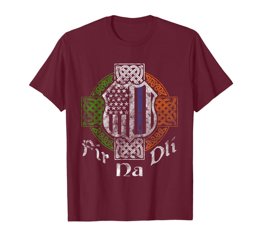 Thin Blue Line Shirt Fir Na Dli Celtic Cross Irish Police T-Shirt