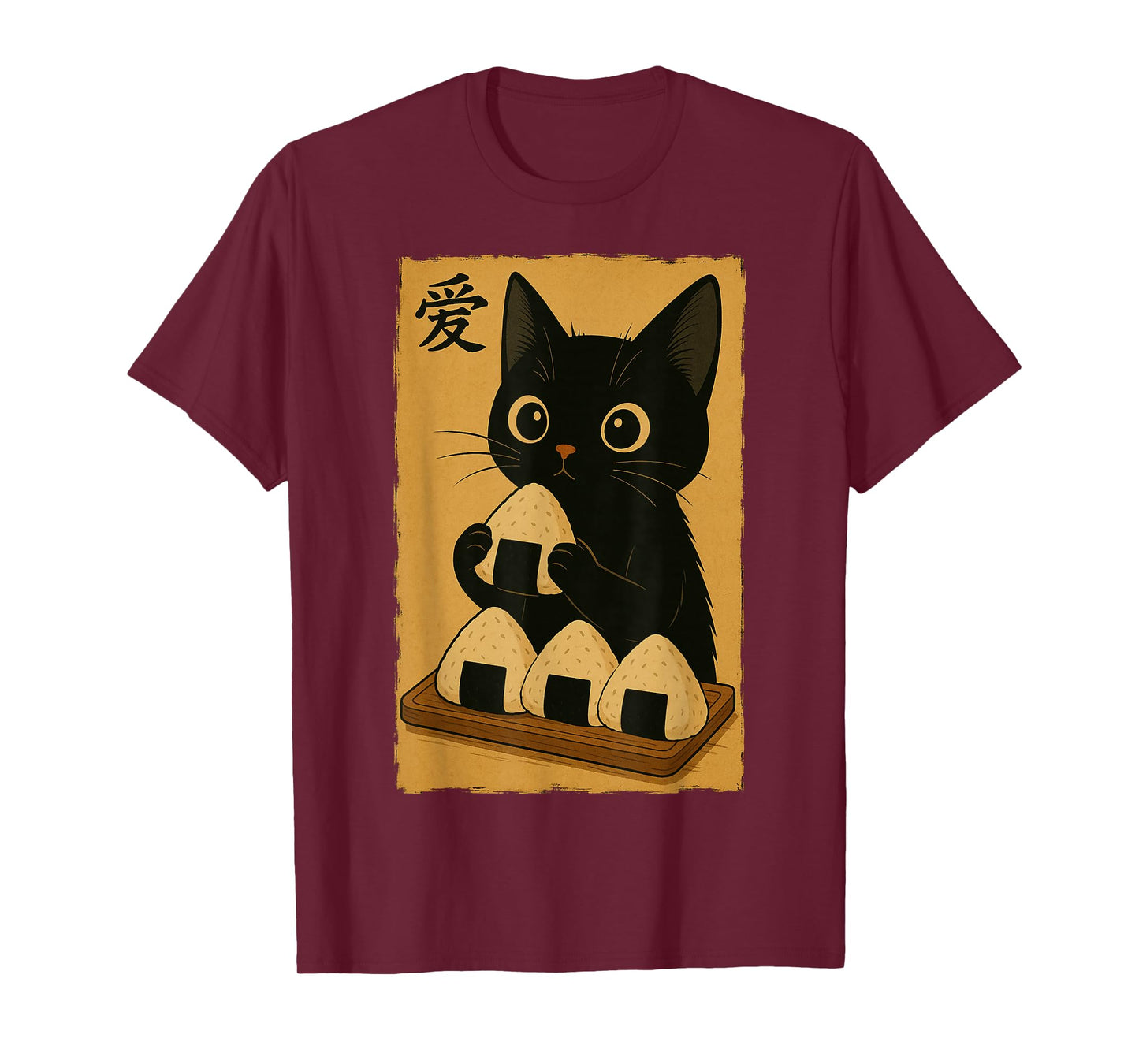 Japanese Kawaii Anime Cat Onigiri Funny Black Cat Onigiri T-Shirt