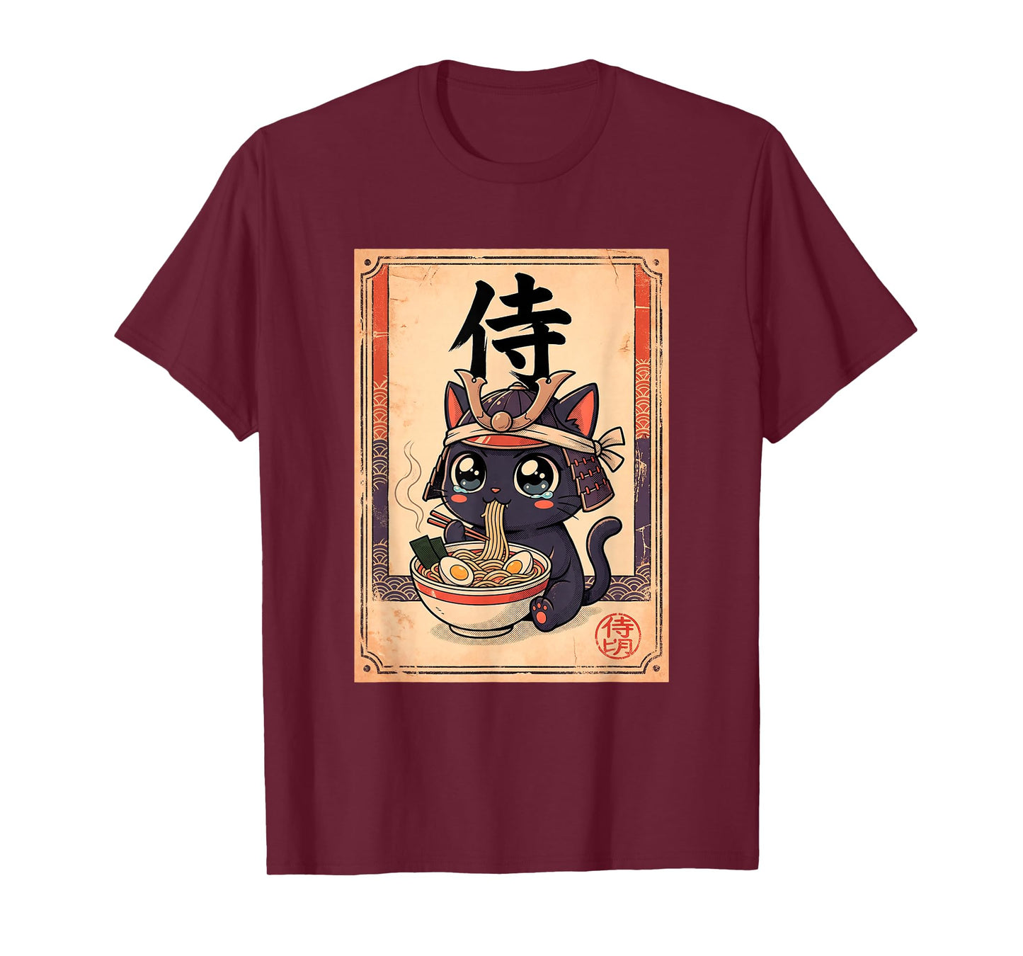 Japanese Samurai Ramen Cat Vintage Manga T-Shirt