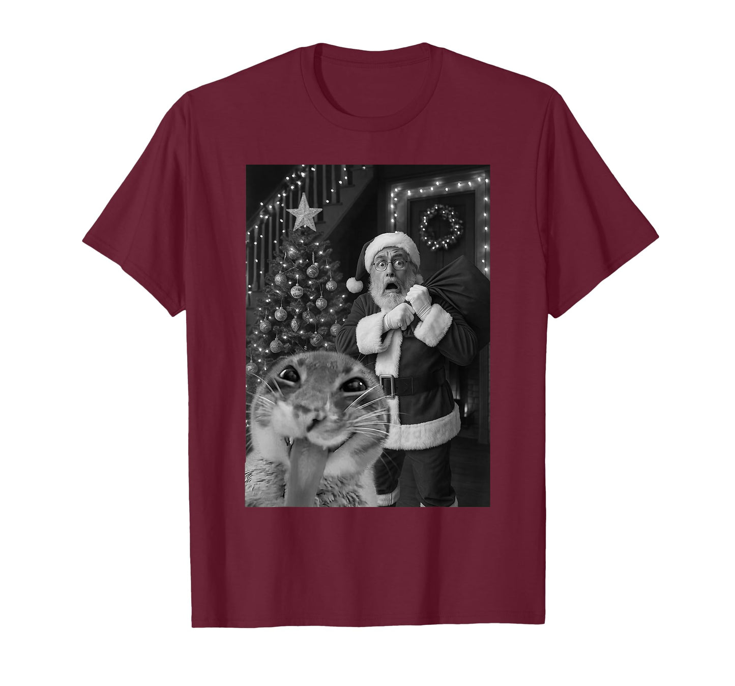 Cat Taking A Selfie Santa Christmas Xmas Pajamas Holiday T-Shirt