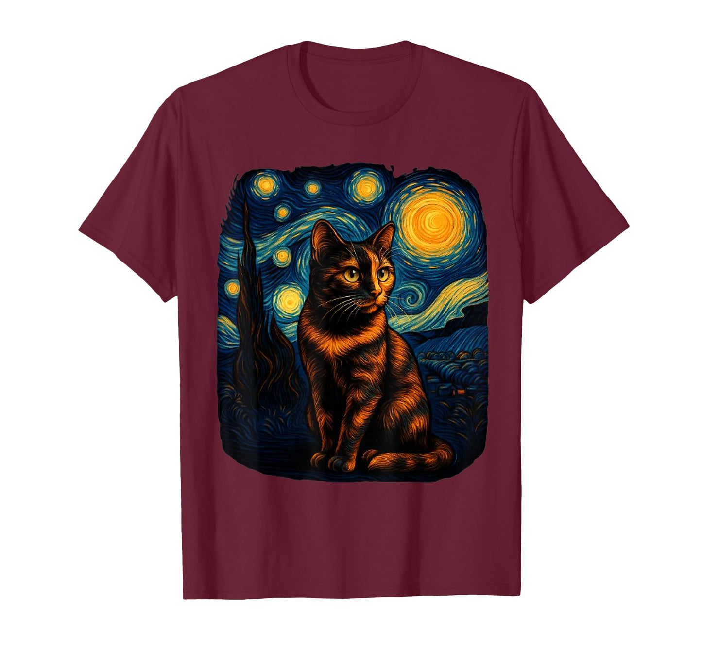 Tortoiseshell Tortie Starry Night Kitty Cat Art T-Shirt