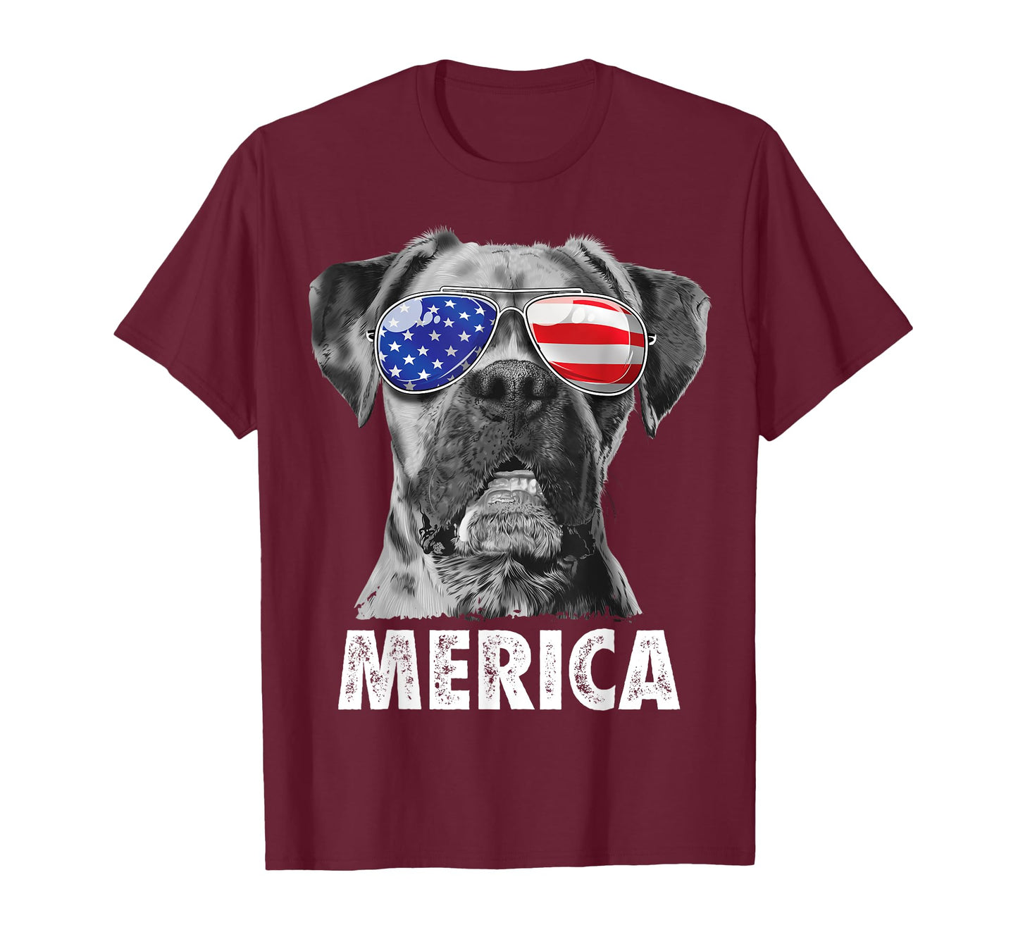 Boxer 4th of July Merica Men Women American Flag Sunglasses T-Shirt
