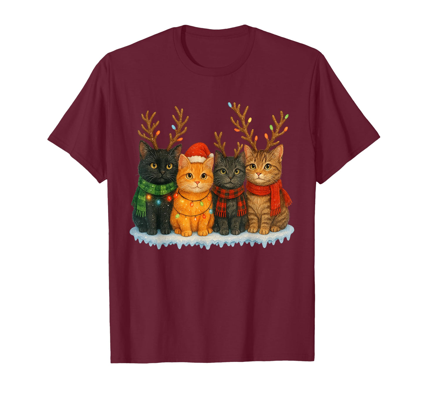 Cute Cats Santa Christmas Lights Holiday Kitten Pets Xmas T-Shirt