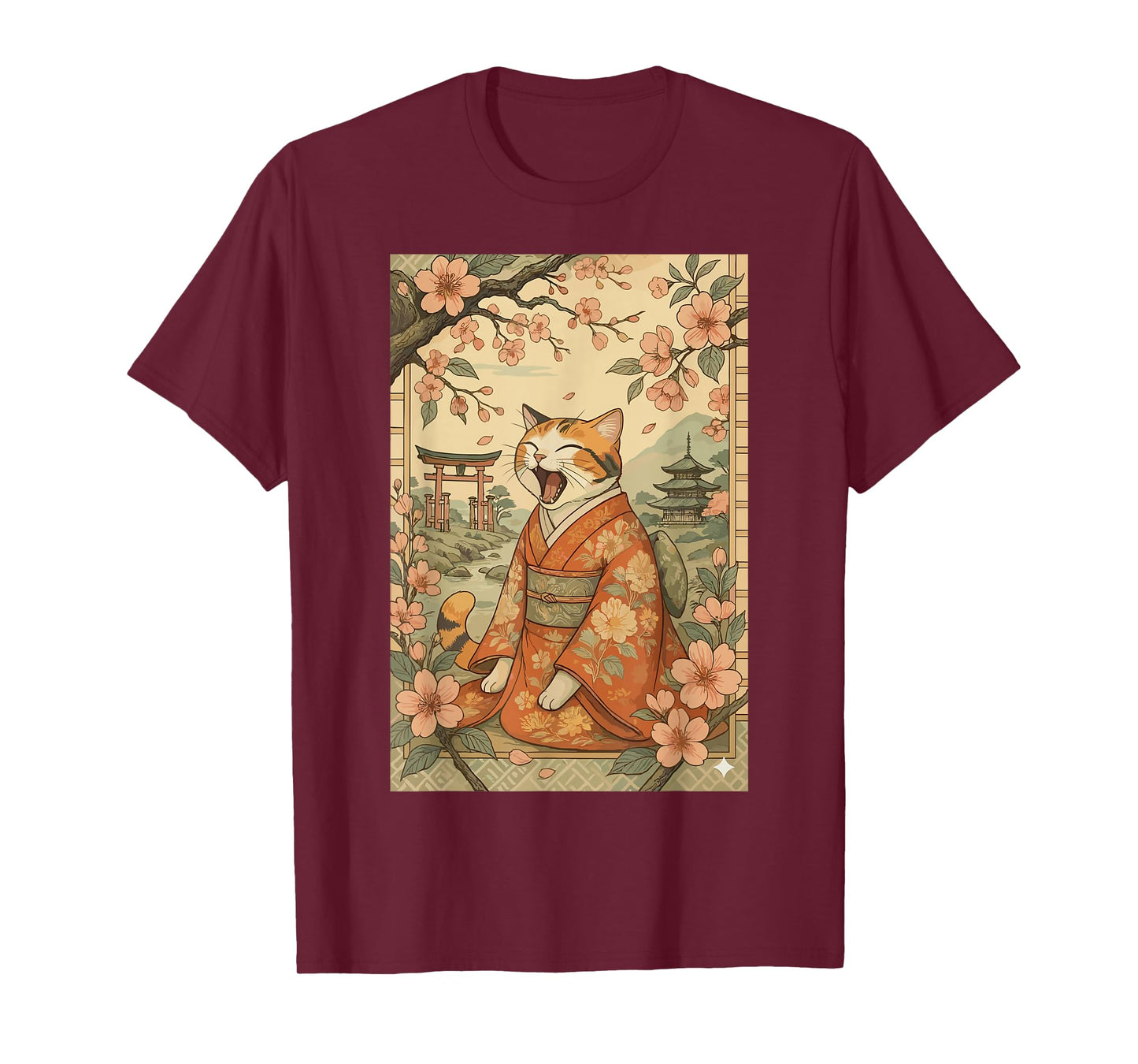 Funny Cat Shirt in Kimono Cherry Blossom Japanese Art T-Shirt