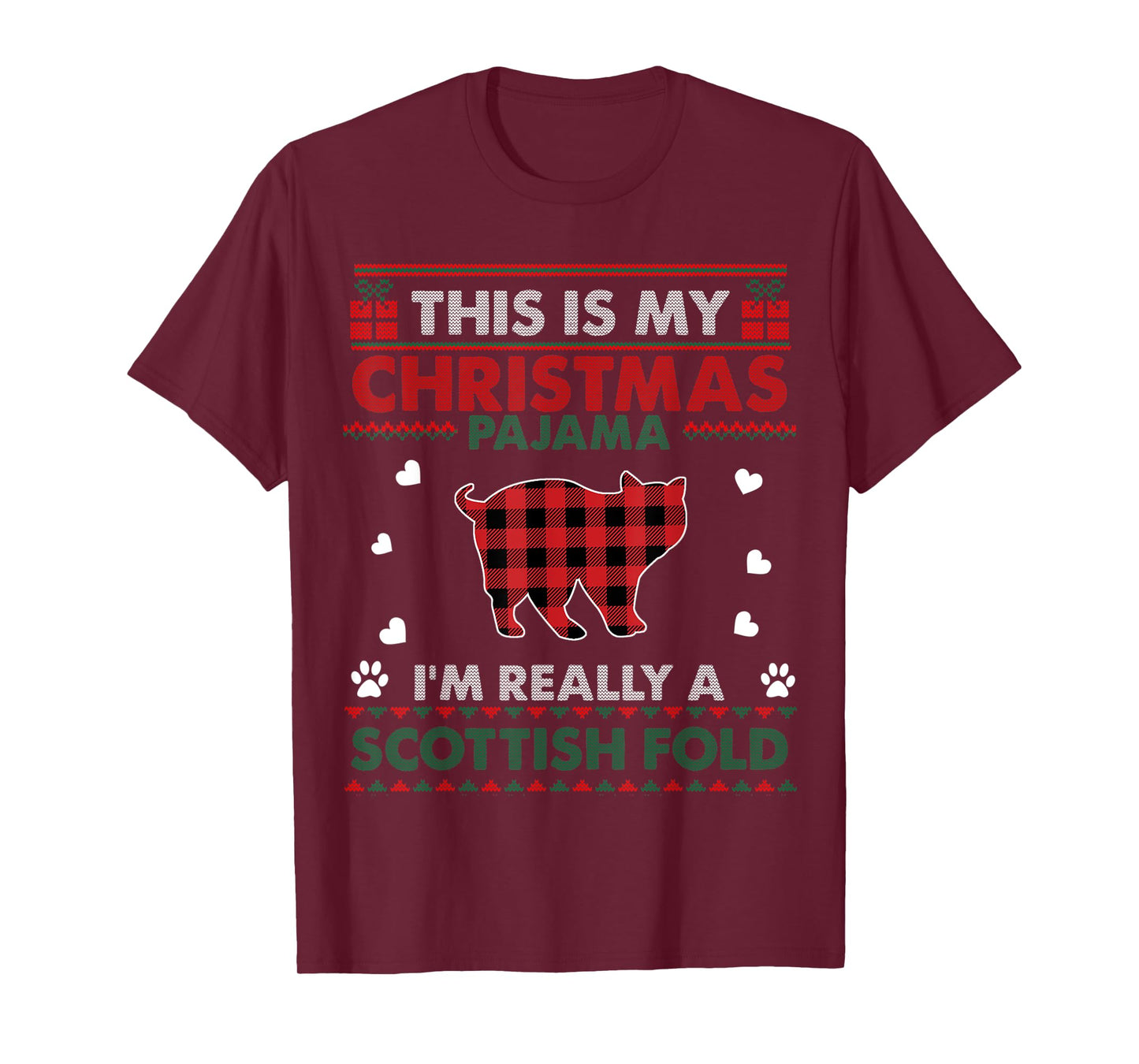 Scottish Fold Cat Lover Xmas Gifts Ugly Christmas Sweater Men Women Kids T-Shirt