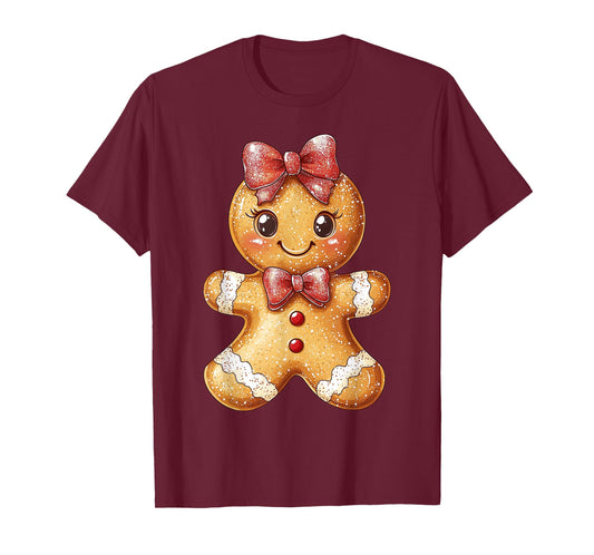 Coquette Bow Christmas Girly Gingerbread Cookie Baking Kids T-Shirt