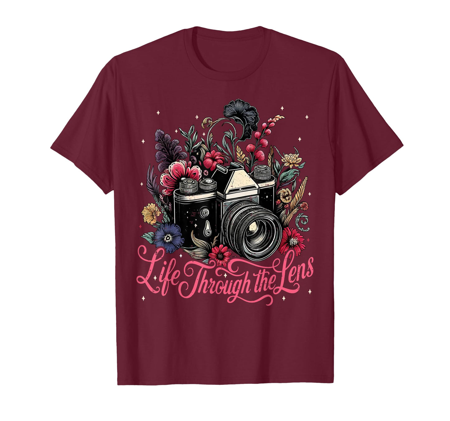 Womens Camera Flowers Graphic Photographer Christmas T-Shirt