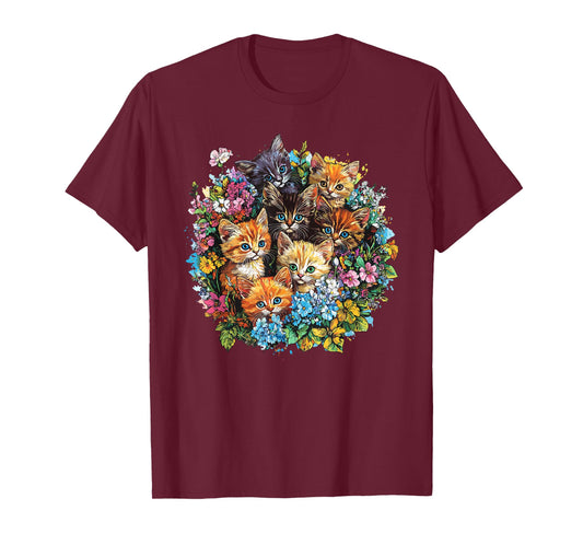 Adorable Kitten Floral Bouquet Cat T-Shirt