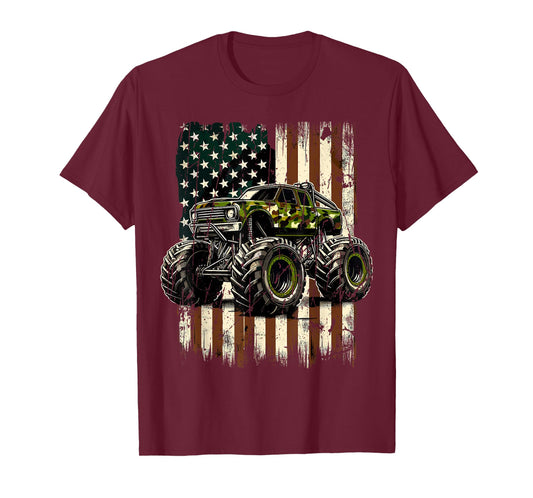Monster Trucks USA Flag 4th July Monster Truck T-Shirt