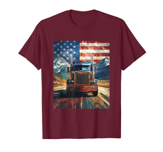 Trucker Truck USA America Flag Graphic T-Shirt