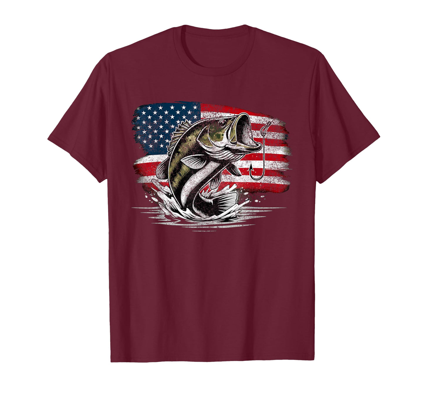 Fishing Retro US American Flag Bass Fish Fisherman Camo T-Shirt