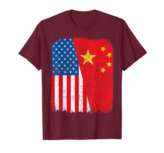 Chinese American Flag Half USA China Root Proud T-Shirt for Women Kids Men
