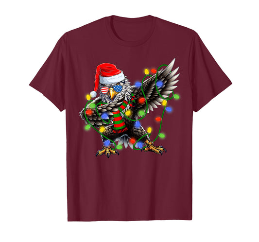 Christmas Lights Dabbing Santa Bald Eagle Xmas Men Women Kid T-Shirt