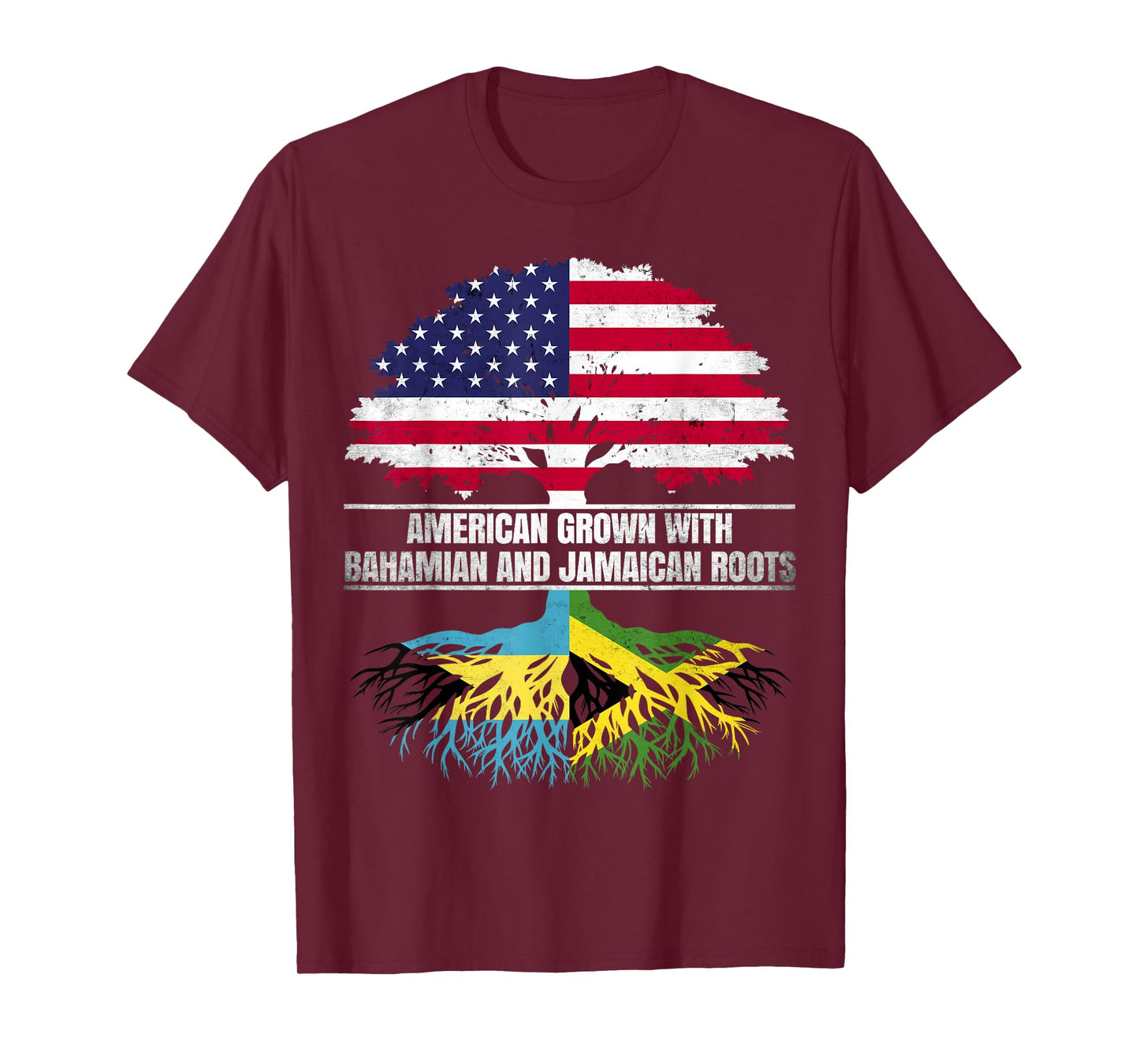 American Grown with Flag Heritage Bahamian Jamaican Roots T-Shirt