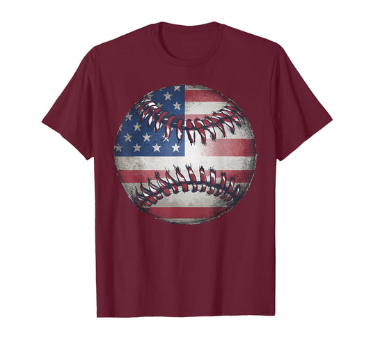 American Flag Baseball Player Bat Fan Catcher Pitcher USA Women Kids Men T-Shirt
