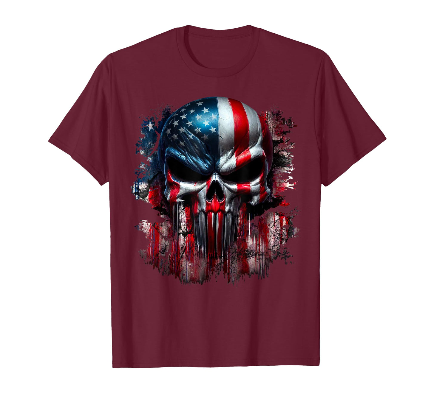 American Skull Patriotic Flag USA Grunge Reaper Graphic Women Men T-Shirt