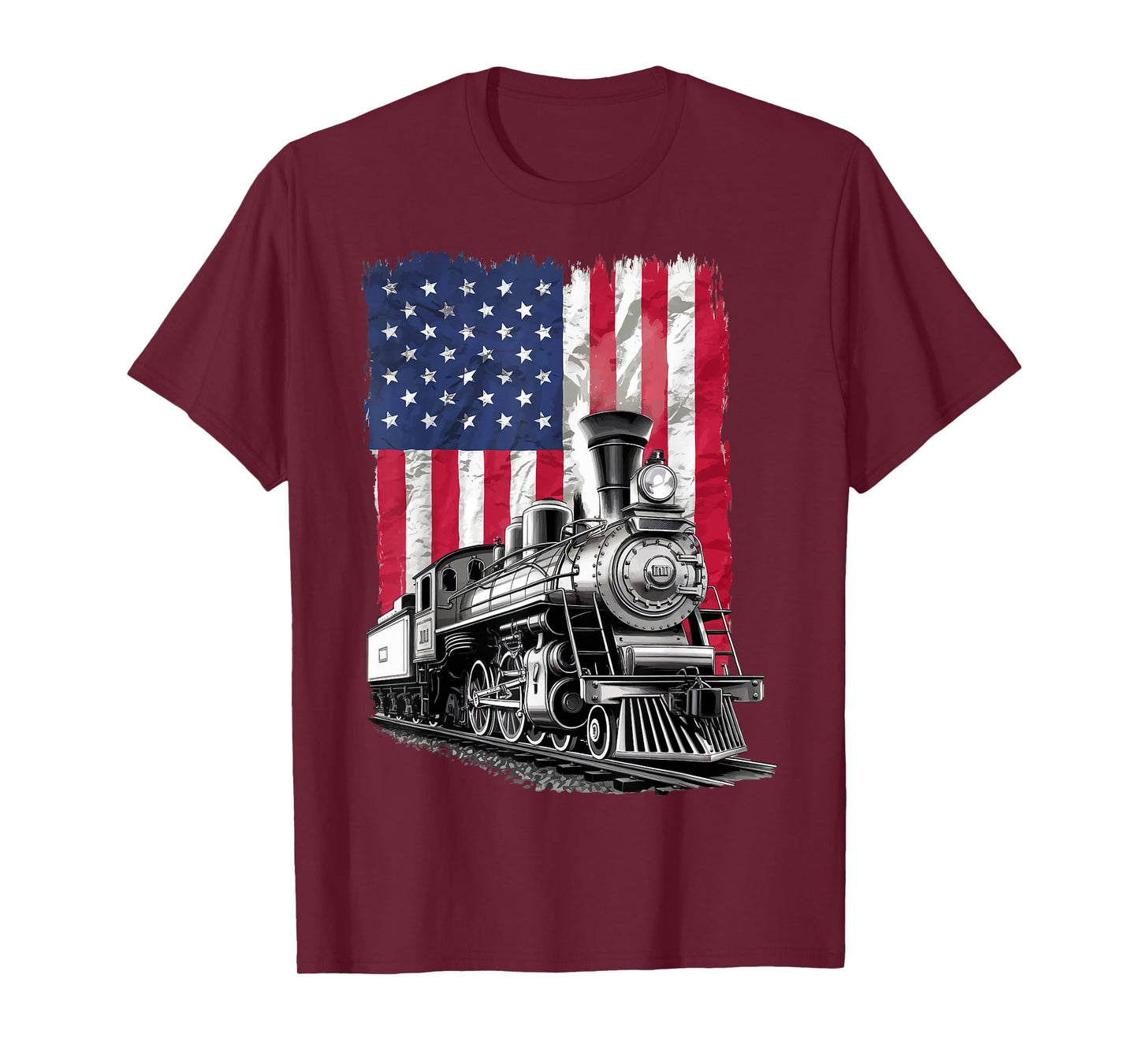 Train USA Flag Locomotive 4th Of July Train Spotter T-Shirt