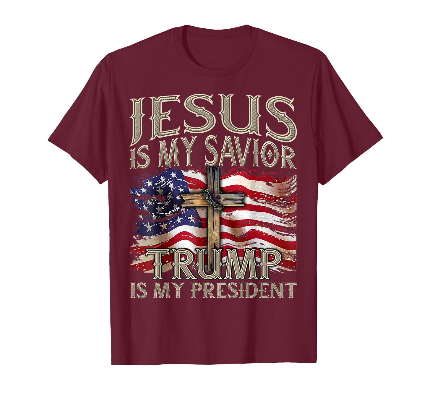 Jesus is My Savior Trump is My President 2024 American Flag T-Shirt