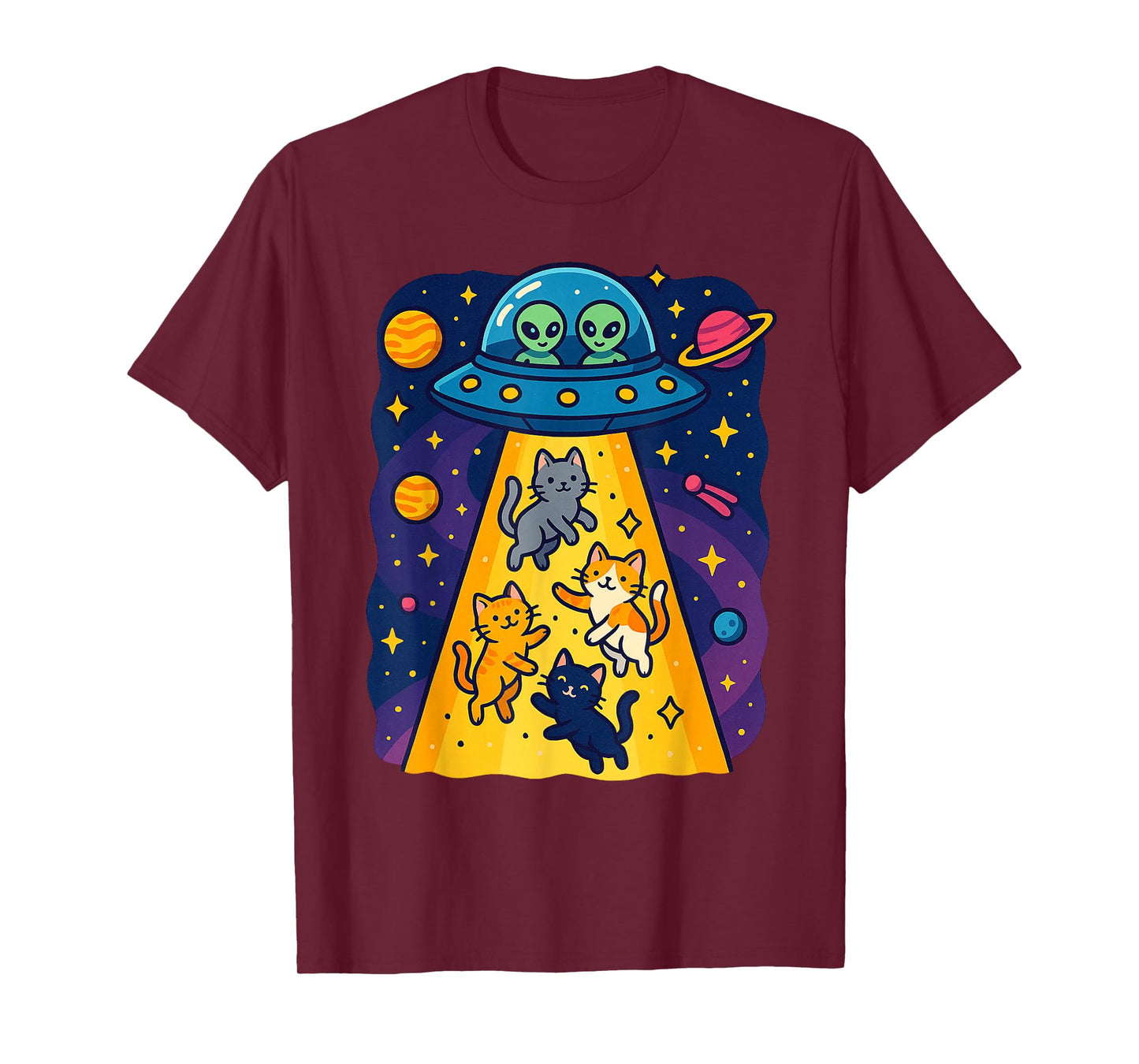 Cute Cats Alien Abduction UFO Spaceship For Girls Boys Kids T-Shirt