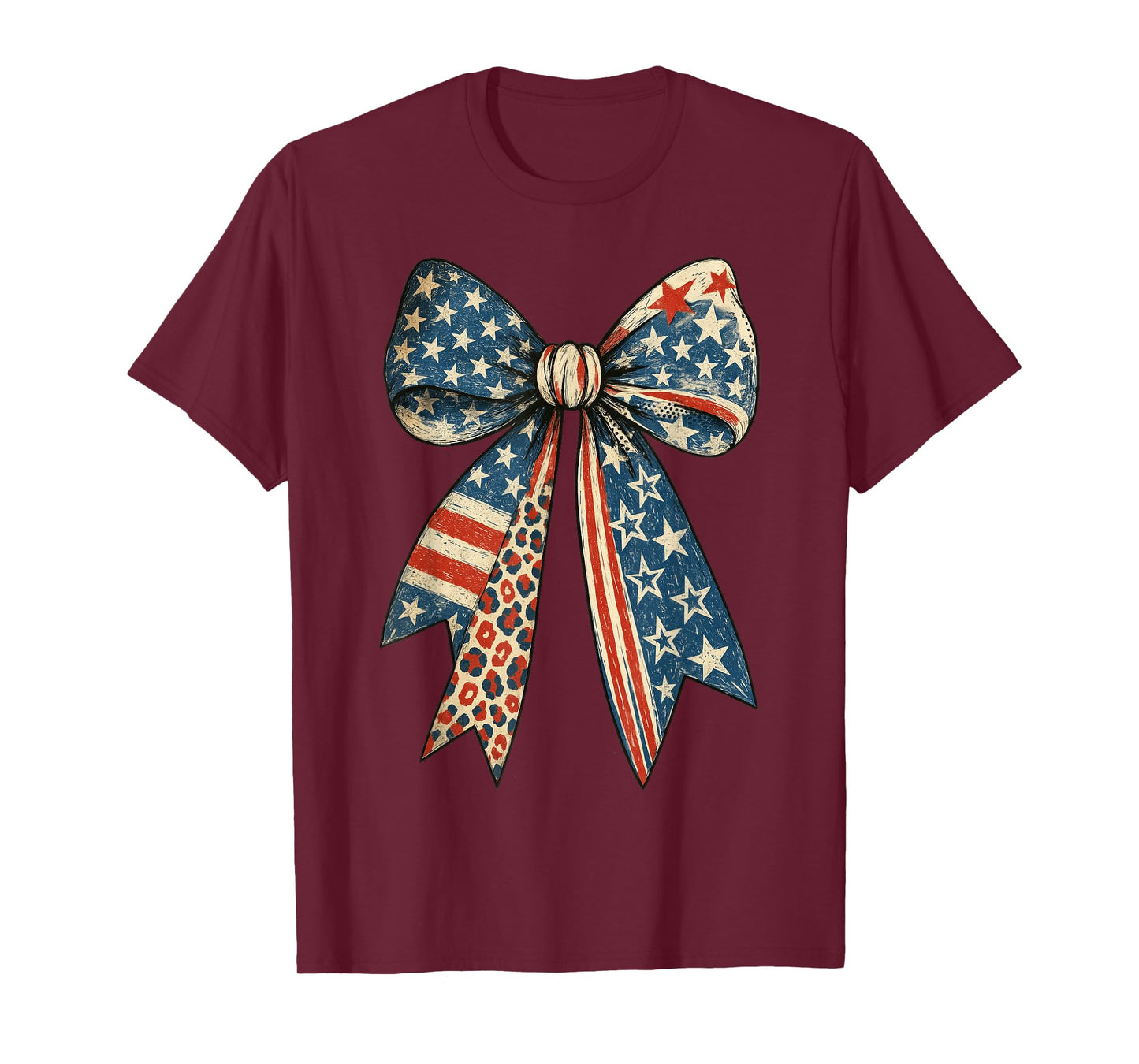 Vintage USA Bow in Red White Blue for Patriotic 4th of July T-Shirt